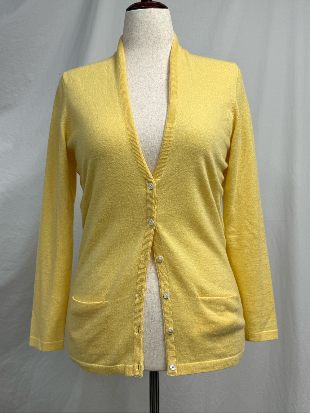 Banana Republic 100% Cashmere Yellow V-Neck Button Cardigan